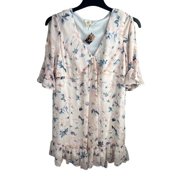 Entro Womens Floral Print Ruffle Hem Bell Short Sleeve Dress Size Large - Picture 7 of 12